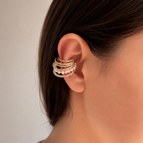 İnci Detaylı Gold Earcuff