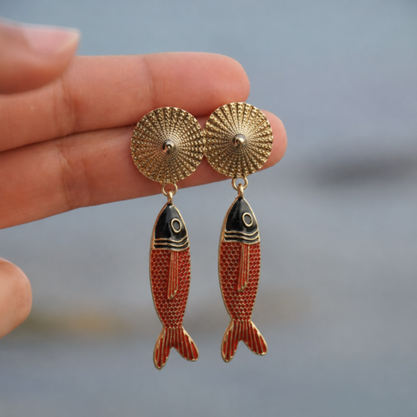 Kırmızı & Gold Balık Küpe