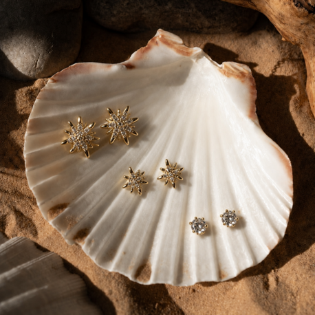 Taşlı Gold Küpe Set